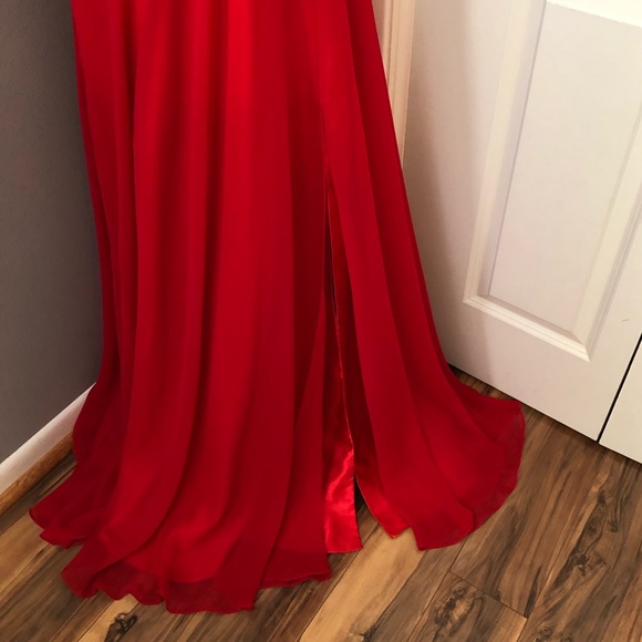 NEW RACHEL ALLEN SZ 4 TWO PIECE RED SILVER BEADED FORMAL EVENING GOWN - Picture 8 of 11